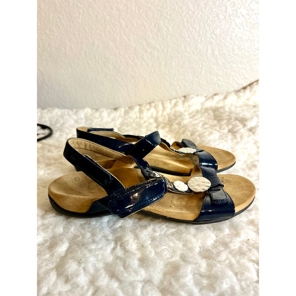 Vionic Farra Orthaheel Navy Patent Leather Sandals Women Size 8 - Picture 4 of 9